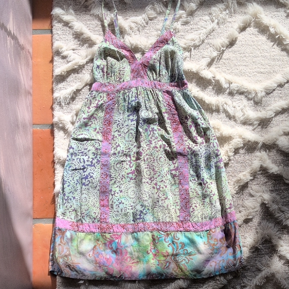 Santiki Green and Purple Smocked Dress